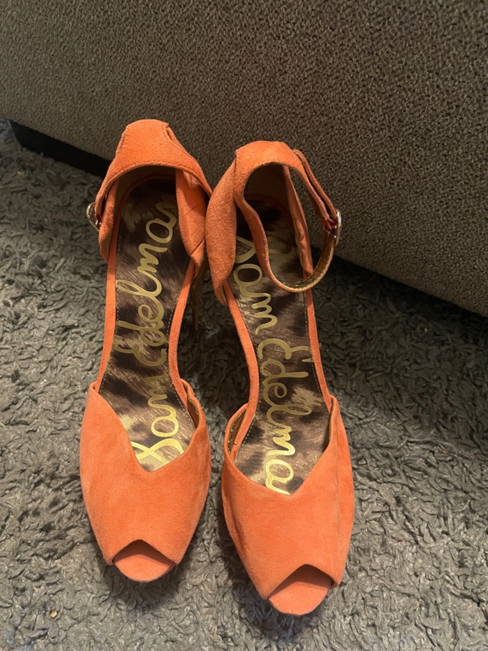 Sam Edelman Peach Suede Peep Toe Ankle Strap Heels